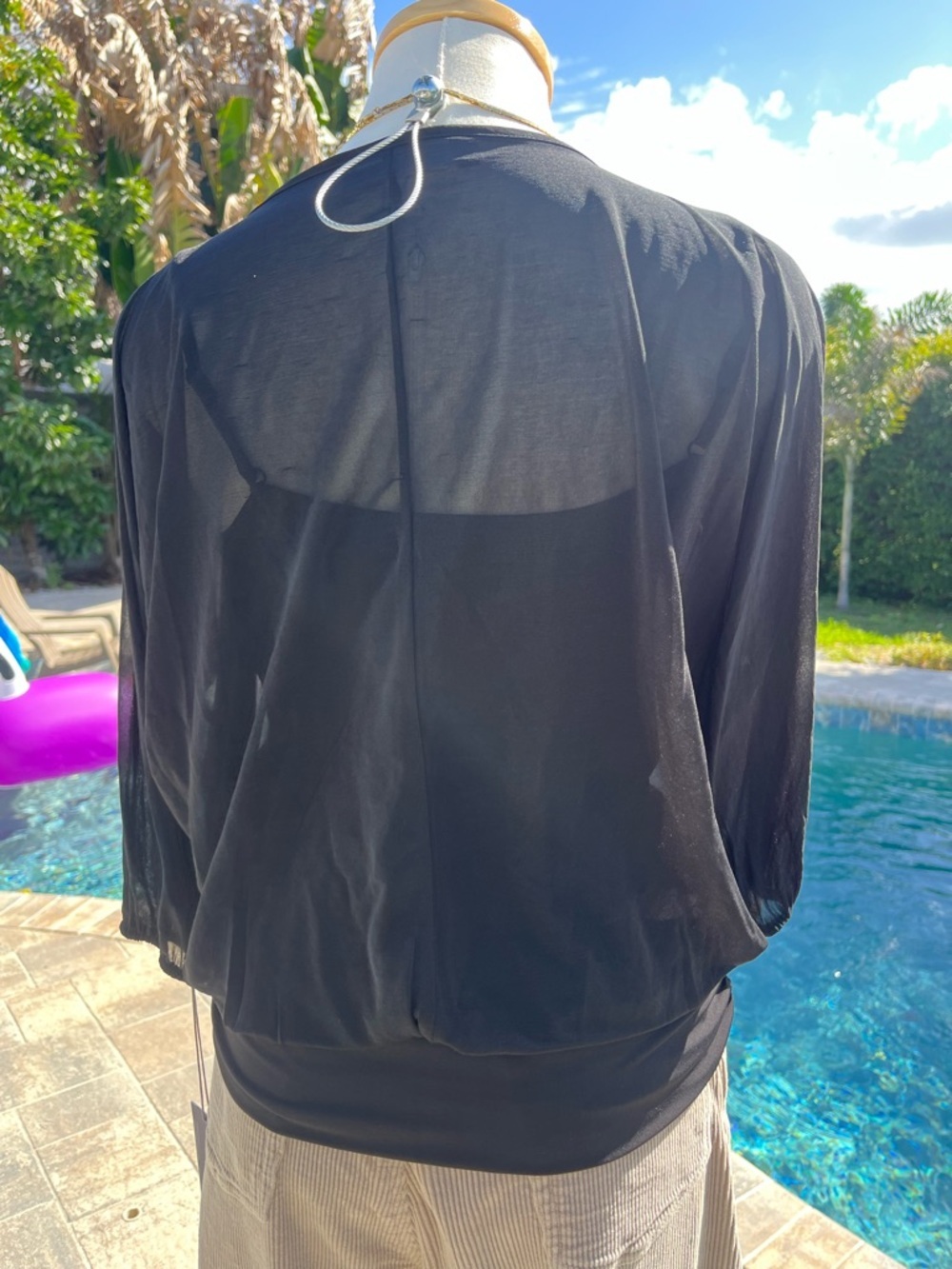 Black Wrap-Front Sheer Sleeve Blouse Xs Nwt — image 8 of 8